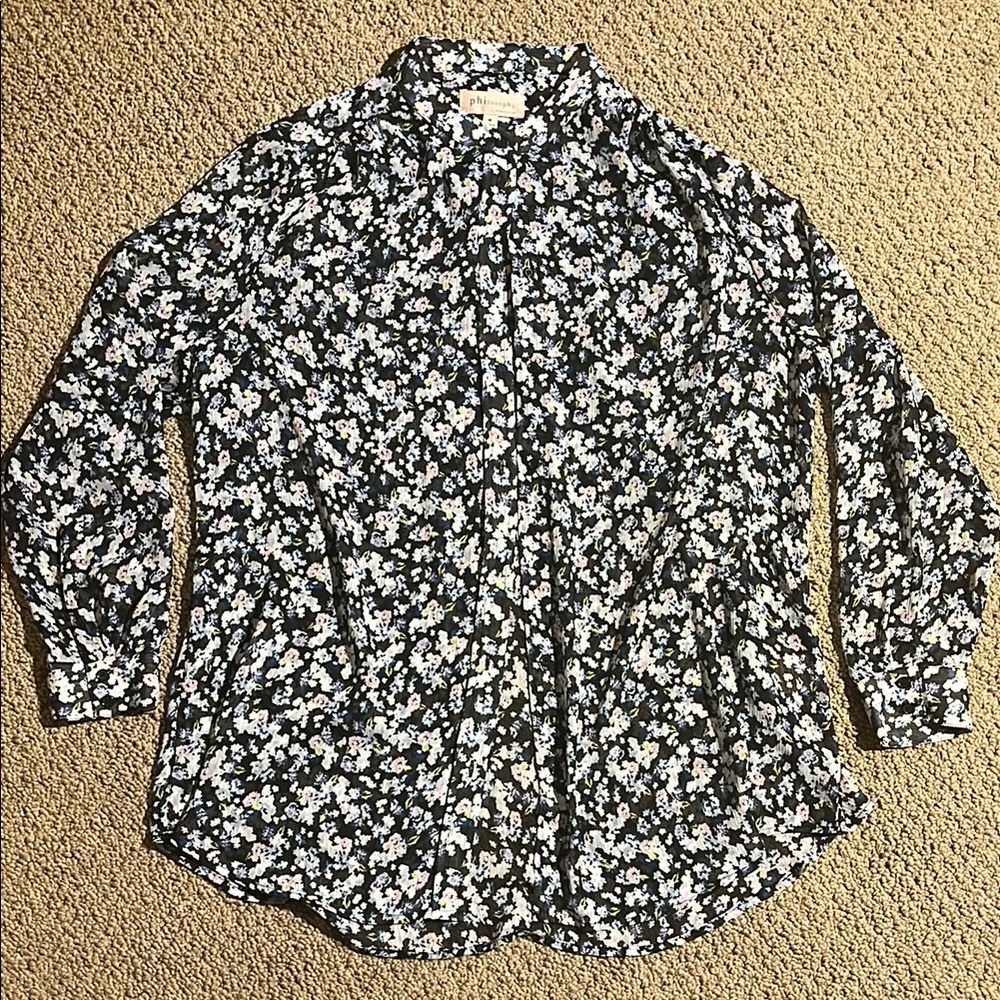 PHILOSOPHY Sheer Floral Button-Up Shirt